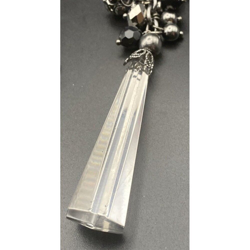 Lia Sophia MARABOU 5" Mirrored Pendant & AB Crystal 28+3" Gunmetal Necklace Rolo - Picture 5 of 10